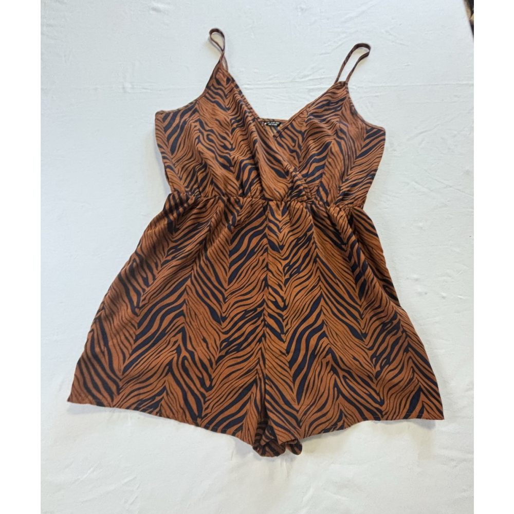 SHEIN Women Animal Print Romper Multicolor Zebra‎ V-Neck Size Large